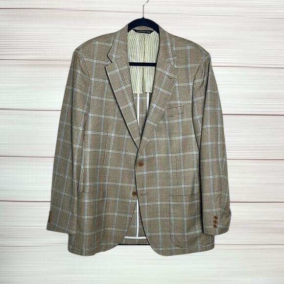 COPPLEY Ermenegildo Zegna Taupe Livid Plaid Lightweight Blazer Half Lined 42R - Picture 1 of 15